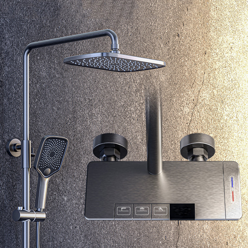 Modern Pressure Balanced Diverter Valve Shower Faucet Square Shower System on Wall Gun Grey 3 Temperature Control Clearhalo 'Bathroom Remodel & Bathroom Fixtures' 'Home Improvement' 'home_improvement' 'home_improvement_shower_faucets' 'Shower Faucets & Systems' 'shower_faucets' 'Showers & Bathtubs Plumbing' 'Showers & Bathtubs' 6246077