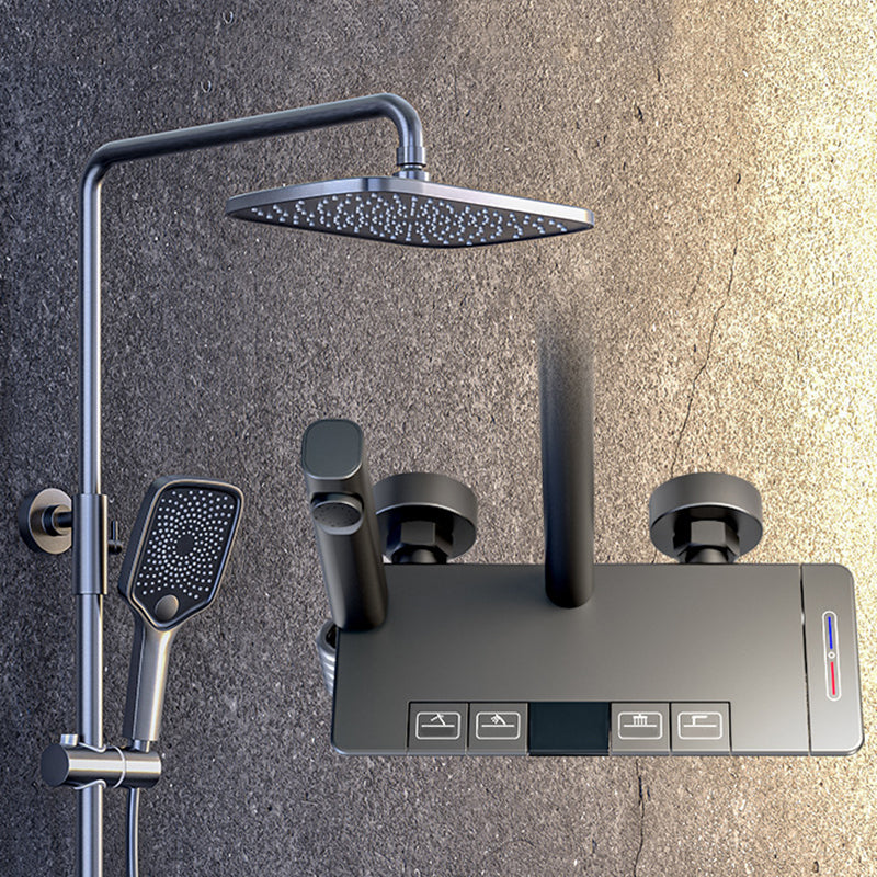 Modern Pressure Balanced Diverter Valve Shower Faucet Square Shower System on Wall Gun Grey 4 Temperature Control Clearhalo 'Bathroom Remodel & Bathroom Fixtures' 'Home Improvement' 'home_improvement' 'home_improvement_shower_faucets' 'Shower Faucets & Systems' 'shower_faucets' 'Showers & Bathtubs Plumbing' 'Showers & Bathtubs' 6246081