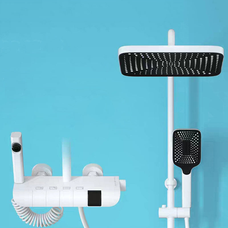 Modern Adjustable Water Flow Shower Faucet Square Shower Hose Shower System on Wall White Thermostatic Digital Display Included Clearhalo 'Bathroom Remodel & Bathroom Fixtures' 'Home Improvement' 'home_improvement' 'home_improvement_shower_faucets' 'Shower Faucets & Systems' 'shower_faucets' 'Showers & Bathtubs Plumbing' 'Showers & Bathtubs' 6246123