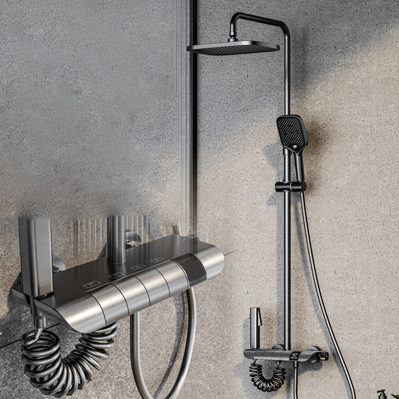 Modern Adjustable Water Flow Shower Faucet Square Shower Hose Shower System on Wall Clearhalo 'Bathroom Remodel & Bathroom Fixtures' 'Home Improvement' 'home_improvement' 'home_improvement_shower_faucets' 'Shower Faucets & Systems' 'shower_faucets' 'Showers & Bathtubs Plumbing' 'Showers & Bathtubs' 6246129