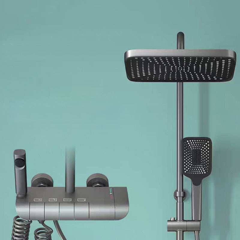Modern Adjustable Water Flow Shower Faucet Square Shower Hose Shower System on Wall Gun Grey Thermostatic Digital Display Not Included Clearhalo 'Bathroom Remodel & Bathroom Fixtures' 'Home Improvement' 'home_improvement' 'home_improvement_shower_faucets' 'Shower Faucets & Systems' 'shower_faucets' 'Showers & Bathtubs Plumbing' 'Showers & Bathtubs' 6246130
