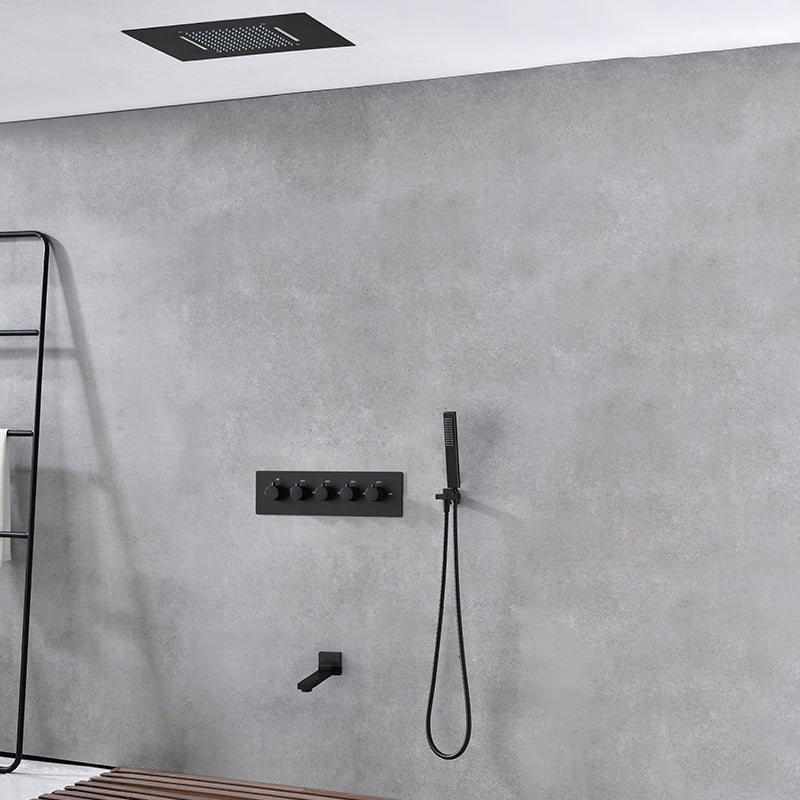 Ceiling Mounted Square Metal Shower Faucet Massage Shower System Black Four Function Thermostatic Model 2 Clearhalo 'Bathroom Remodel & Bathroom Fixtures' 'Home Improvement' 'home_improvement' 'home_improvement_shower_faucets' 'Shower Faucets & Systems' 'shower_faucets' 'Showers & Bathtubs Plumbing' 'Showers & Bathtubs' 6246150