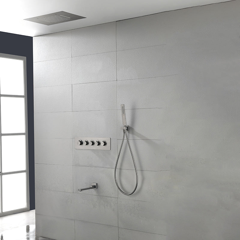Ceiling Mounted Square Metal Shower Faucet Massage Shower System Grey Four Function Thermostatic Model 2 Clearhalo 'Bathroom Remodel & Bathroom Fixtures' 'Home Improvement' 'home_improvement' 'home_improvement_shower_faucets' 'Shower Faucets & Systems' 'shower_faucets' 'Showers & Bathtubs Plumbing' 'Showers & Bathtubs' 6246151