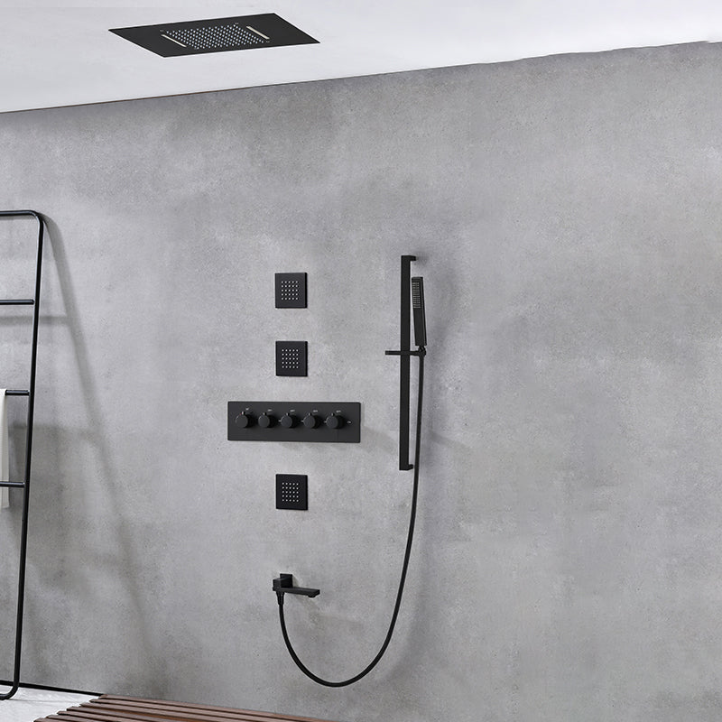 Ceiling Mounted Square Metal Shower Faucet Massage Shower System Black Five Function Thermostatic Model 5 Clearhalo 'Bathroom Remodel & Bathroom Fixtures' 'Home Improvement' 'home_improvement' 'home_improvement_shower_faucets' 'Shower Faucets & Systems' 'shower_faucets' 'Showers & Bathtubs Plumbing' 'Showers & Bathtubs' 6246166