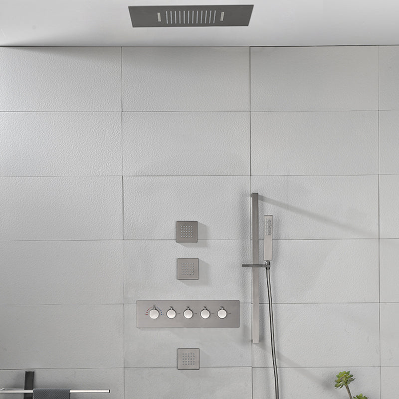 Ceiling Mounted Square Metal Shower Faucet Massage Shower System Clearhalo 'Bathroom Remodel & Bathroom Fixtures' 'Home Improvement' 'home_improvement' 'home_improvement_shower_faucets' 'Shower Faucets & Systems' 'shower_faucets' 'Showers & Bathtubs Plumbing' 'Showers & Bathtubs' 6246174