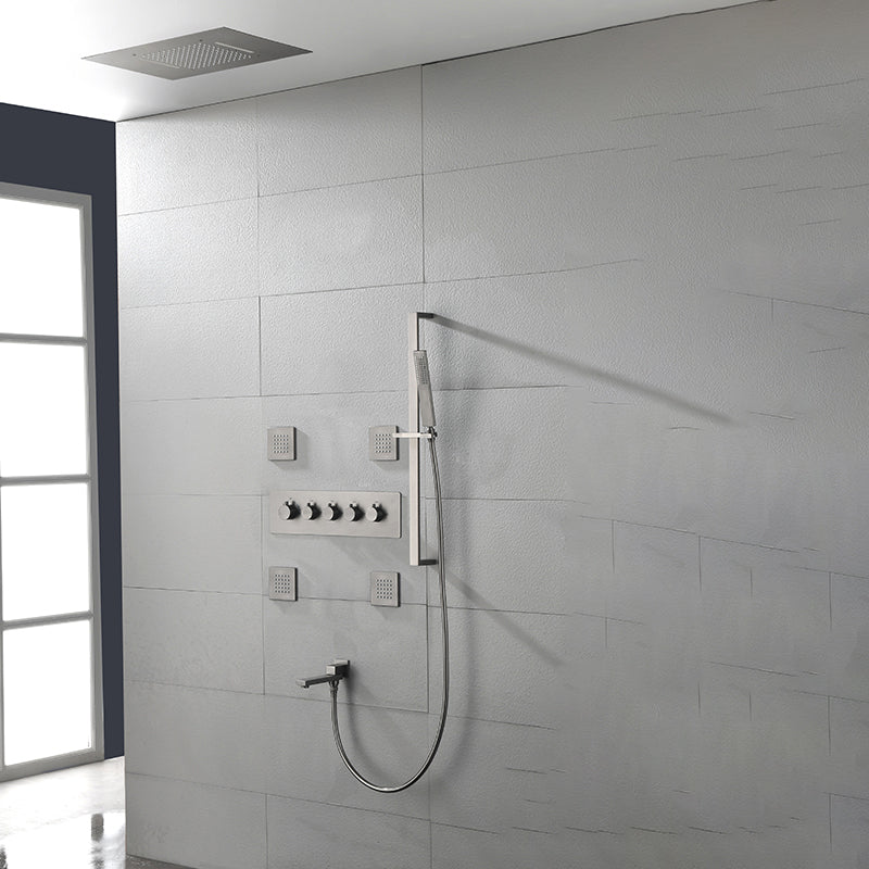 Ceiling Mounted Square Metal Shower Faucet Massage Shower System Grey Five Function Thermostatic Model 6 Clearhalo 'Bathroom Remodel & Bathroom Fixtures' 'Home Improvement' 'home_improvement' 'home_improvement_shower_faucets' 'Shower Faucets & Systems' 'shower_faucets' 'Showers & Bathtubs Plumbing' 'Showers & Bathtubs' 6246176