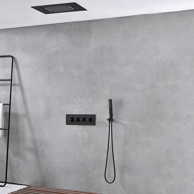Ceiling Mounted Square Metal Shower Faucet Massage Shower System Black Three Function Thermostatic Model 2 Clearhalo 'Bathroom Remodel & Bathroom Fixtures' 'Home Improvement' 'home_improvement' 'home_improvement_shower_faucets' 'Shower Faucets & Systems' 'shower_faucets' 'Showers & Bathtubs Plumbing' 'Showers & Bathtubs' 6246181