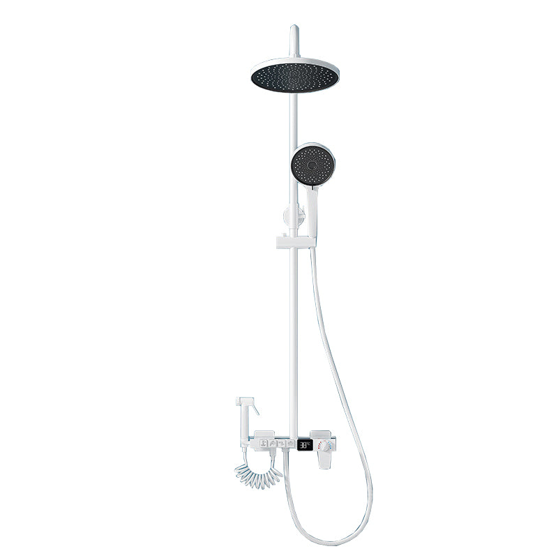 White Round Metal Shower Faucet Valve Included Shower Head Shower on Wall Clearhalo 'Bathroom Remodel & Bathroom Fixtures' 'Home Improvement' 'home_improvement' 'home_improvement_shower_faucets' 'Shower Faucets & Systems' 'shower_faucets' 'Showers & Bathtubs Plumbing' 'Showers & Bathtubs' 6246269