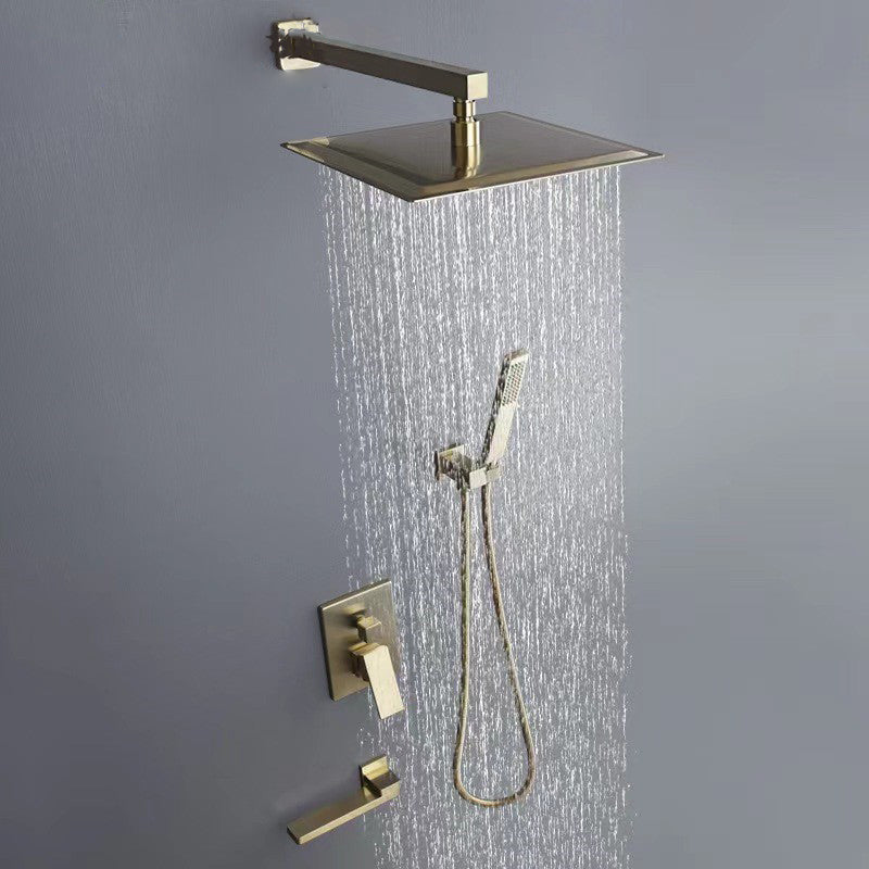 Square Adjustable Water Flow Faucet Shower Arm Shower System with Handheld Shower Head Gold Wall Mount 3 Clearhalo 'Bathroom Remodel & Bathroom Fixtures' 'Home Improvement' 'home_improvement' 'home_improvement_shower_faucets' 'Shower Faucets & Systems' 'shower_faucets' 'Showers & Bathtubs Plumbing' 'Showers & Bathtubs' 6246302