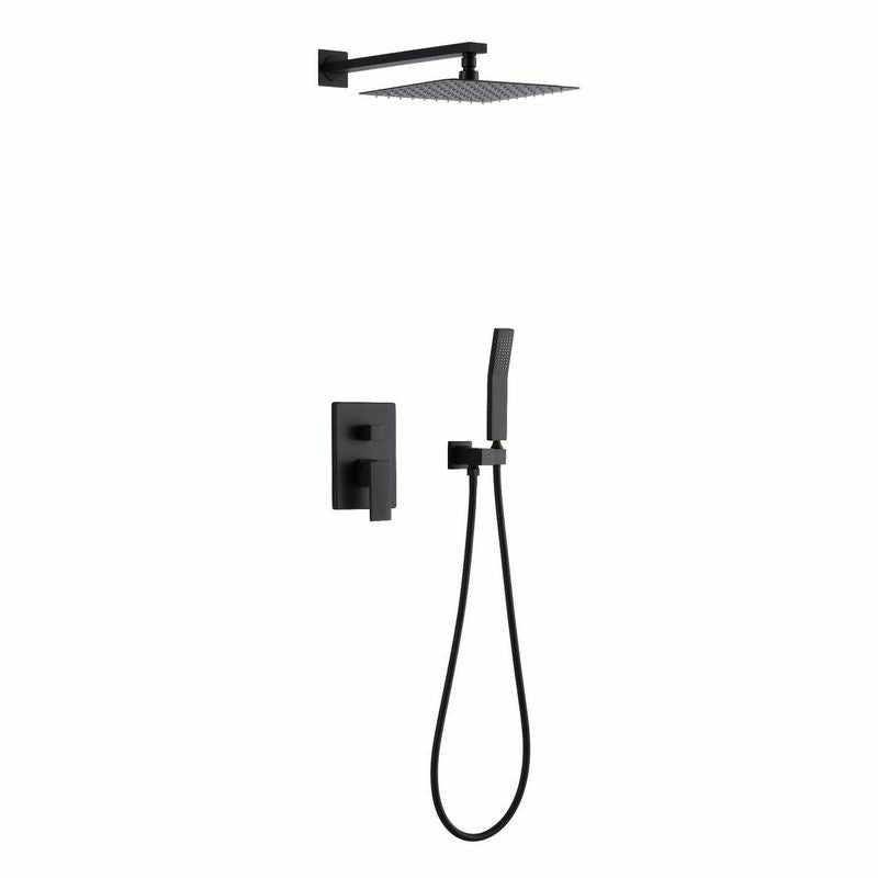 Square Adjustable Water Flow Faucet Shower Arm Shower System with Handheld Shower Head Black Wall Mount 2 Clearhalo 'Bathroom Remodel & Bathroom Fixtures' 'Home Improvement' 'home_improvement' 'home_improvement_shower_faucets' 'Shower Faucets & Systems' 'shower_faucets' 'Showers & Bathtubs Plumbing' 'Showers & Bathtubs' 6246304