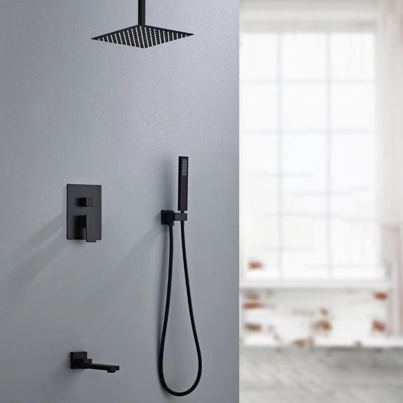 Square Adjustable Water Flow Faucet Shower Arm Shower System with Handheld Shower Head Black Flush Mount 3 Clearhalo 'Bathroom Remodel & Bathroom Fixtures' 'Home Improvement' 'home_improvement' 'home_improvement_shower_faucets' 'Shower Faucets & Systems' 'shower_faucets' 'Showers & Bathtubs Plumbing' 'Showers & Bathtubs' 6246305