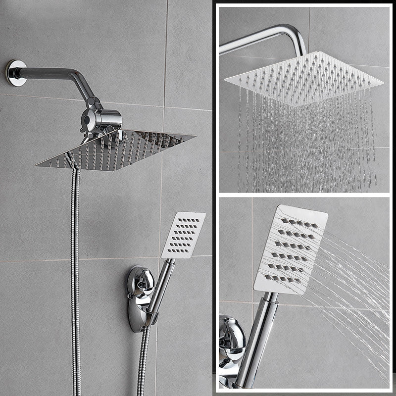 Square Metal Dual Shower Heads Modern Shower with Shower Hose Clearhalo 'Bathroom Remodel & Bathroom Fixtures' 'Home Improvement' 'home_improvement' 'home_improvement_shower_heads' 'Shower Heads' 'shower_heads' 'Showers & Bathtubs Plumbing' 'Showers & Bathtubs' 6246821