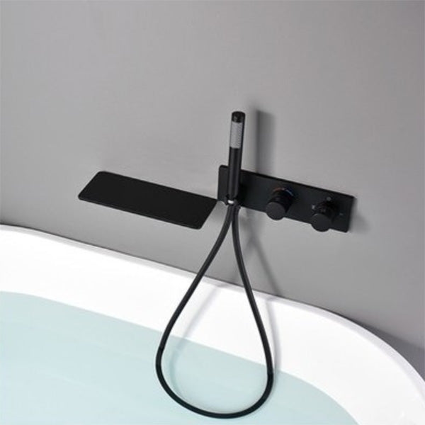 Modern Bathroom Faucet Copper Wall Mounted Fixed Bathroom Faucet Black Hand Shower Included Clearhalo 'Bathroom Remodel & Bathroom Fixtures' 'Bathtub Faucets' 'bathtub_faucets' 'Home Improvement' 'home_improvement' 'home_improvement_bathtub_faucets' 6248495