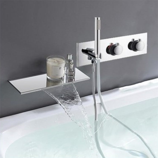 Modern Bathroom Faucet Copper Wall Mounted Fixed Bathroom Faucet Silver Hand Shower Included Clearhalo 'Bathroom Remodel & Bathroom Fixtures' 'Bathtub Faucets' 'bathtub_faucets' 'Home Improvement' 'home_improvement' 'home_improvement_bathtub_faucets' 6248497