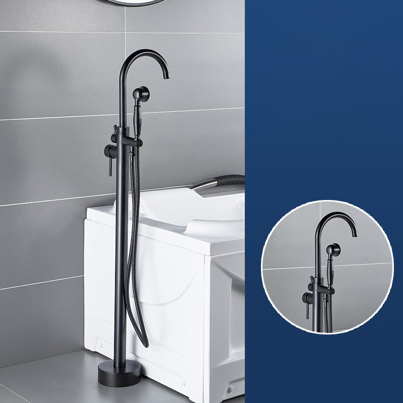 Modern Freestanding Bathtub Faucet Brass One Handle Freestanding Bathtub Faucet Black Hand Shower Included Ground Clearhalo 'Bathroom Remodel & Bathroom Fixtures' 'Bathtub Faucets' 'bathtub_faucets' 'Home Improvement' 'home_improvement' 'home_improvement_bathtub_faucets' 6248514