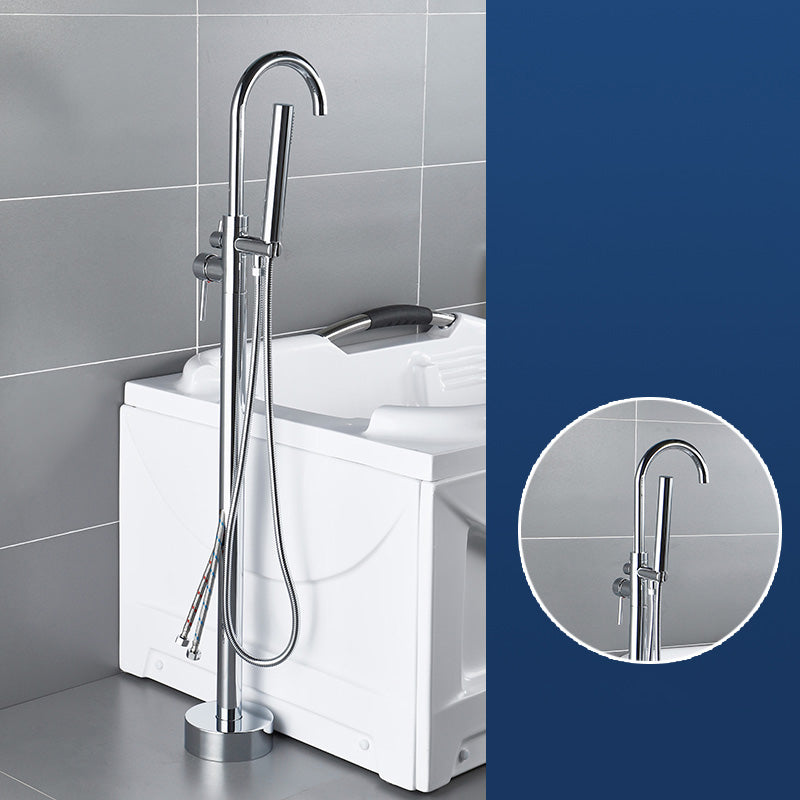 Modern Freestanding Bathtub Faucet Brass One Handle Freestanding Bathtub Faucet Silver Hand Shower Included Wall Clearhalo 'Bathroom Remodel & Bathroom Fixtures' 'Bathtub Faucets' 'bathtub_faucets' 'Home Improvement' 'home_improvement' 'home_improvement_bathtub_faucets' 6248520