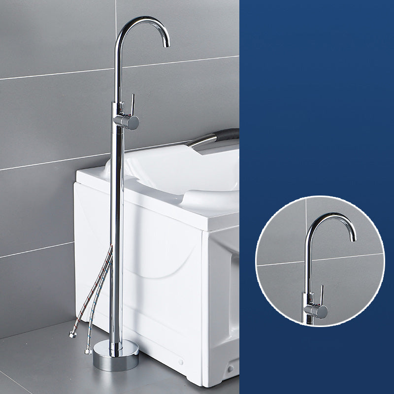Modern Freestanding Bathtub Faucet Brass One Handle Freestanding Bathtub Faucet Silver Hand Shower Not Included Wall Clearhalo 'Bathroom Remodel & Bathroom Fixtures' 'Bathtub Faucets' 'bathtub_faucets' 'Home Improvement' 'home_improvement' 'home_improvement_bathtub_faucets' 6248524
