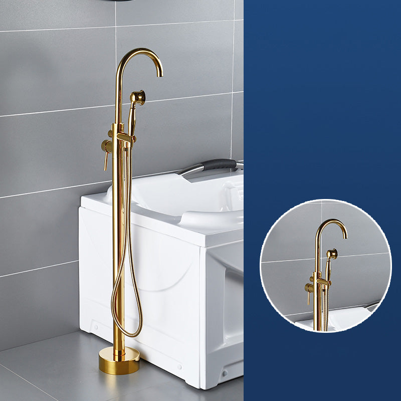 Modern Freestanding Bathtub Faucet Brass One Handle Freestanding Bathtub Faucet Gold Hand Shower Included Ground Clearhalo 'Bathroom Remodel & Bathroom Fixtures' 'Bathtub Faucets' 'bathtub_faucets' 'Home Improvement' 'home_improvement' 'home_improvement_bathtub_faucets' 6248528