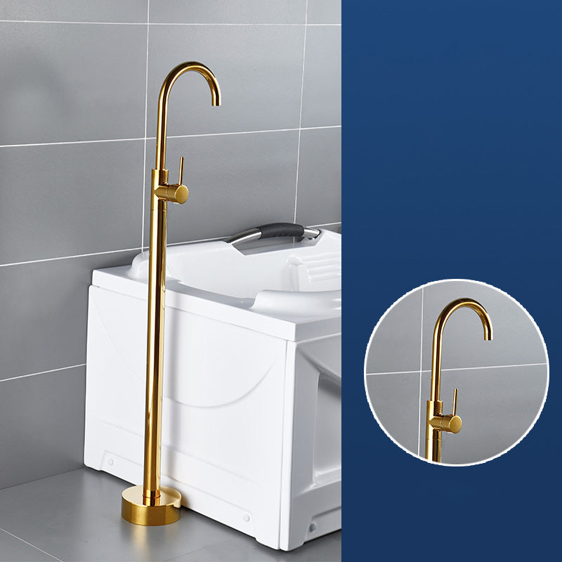 Modern Freestanding Bathtub Faucet Brass One Handle Freestanding Bathtub Faucet Gold Hand Shower Not Included Ground Clearhalo 'Bathroom Remodel & Bathroom Fixtures' 'Bathtub Faucets' 'bathtub_faucets' 'Home Improvement' 'home_improvement' 'home_improvement_bathtub_faucets' 6248530