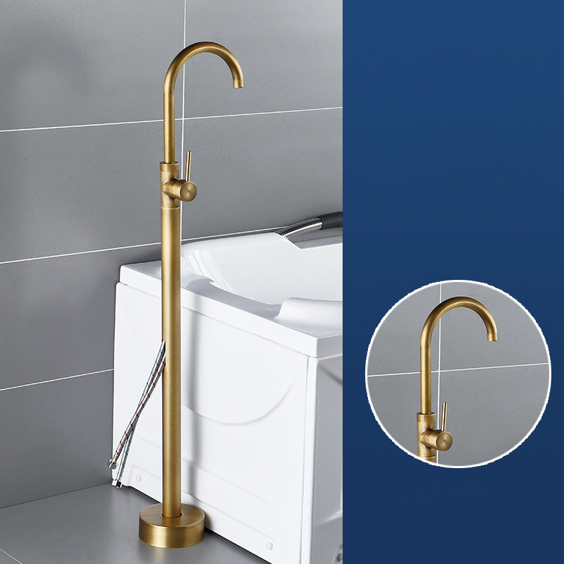 Modern Freestanding Bathtub Faucet Brass One Handle Freestanding Bathtub Faucet Gold Hand Shower Not Included Wall Clearhalo 'Bathroom Remodel & Bathroom Fixtures' 'Bathtub Faucets' 'bathtub_faucets' 'Home Improvement' 'home_improvement' 'home_improvement_bathtub_faucets' 6248533