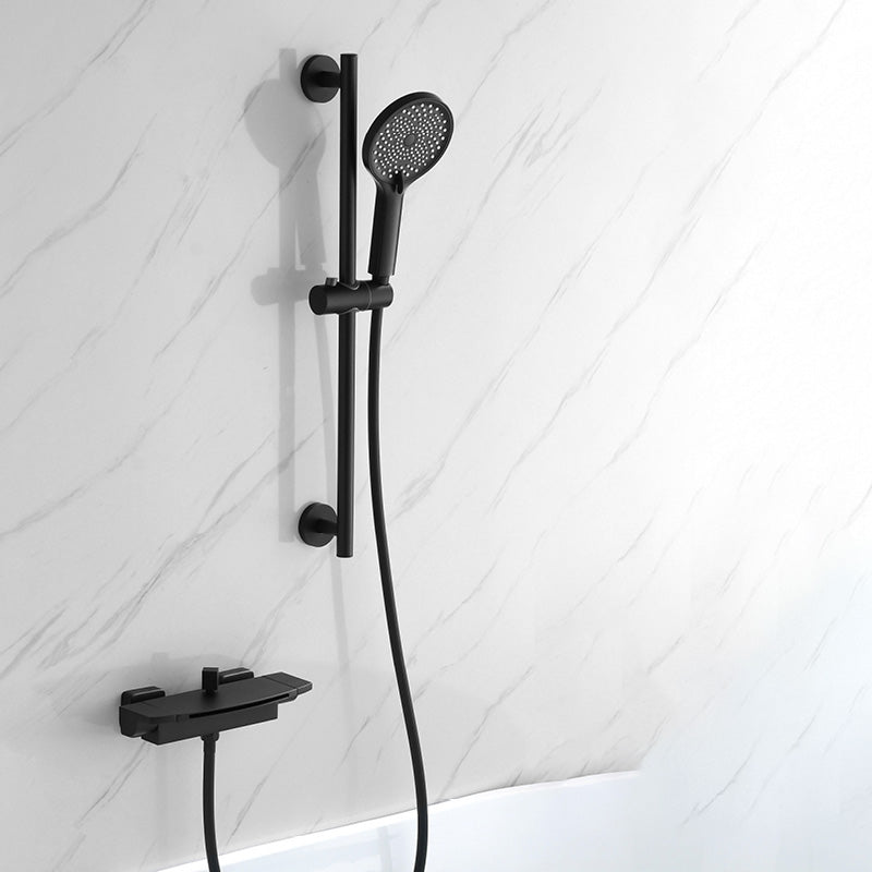 Modern Bathroom Faucet Two Handle Copper Wall Mounted Bathroom Faucet Black Hand Shower Included Clearhalo 'Bathroom Remodel & Bathroom Fixtures' 'Bathtub Faucets' 'bathtub_faucets' 'Home Improvement' 'home_improvement' 'home_improvement_bathtub_faucets' 6248549