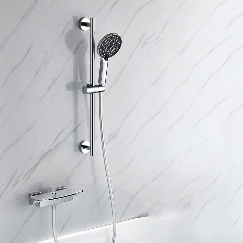 Modern Bathroom Faucet Two Handle Copper Wall Mounted Bathroom Faucet Chrome Hand Shower Included Clearhalo 'Bathroom Remodel & Bathroom Fixtures' 'Bathtub Faucets' 'bathtub_faucets' 'Home Improvement' 'home_improvement' 'home_improvement_bathtub_faucets' 6248550