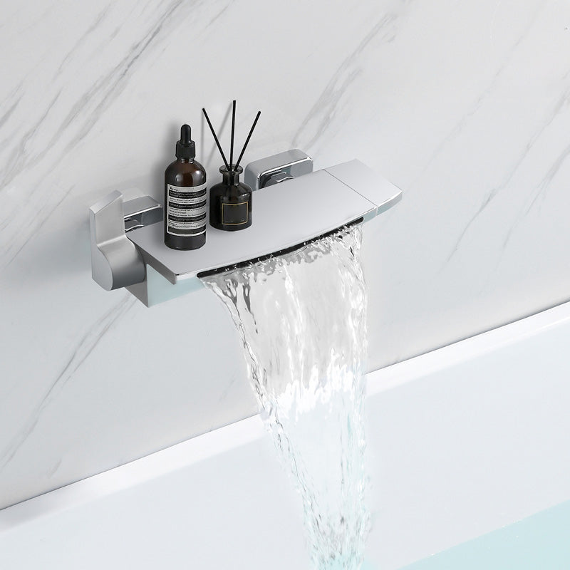 Modern Bathroom Faucet Two Handle Copper Wall Mounted Bathroom Faucet Chrome Hand Shower Not Included Clearhalo 'Bathroom Remodel & Bathroom Fixtures' 'Bathtub Faucets' 'bathtub_faucets' 'Home Improvement' 'home_improvement' 'home_improvement_bathtub_faucets' 6248551