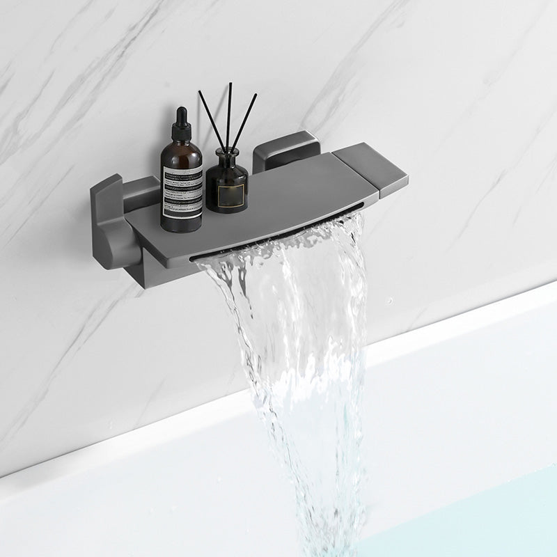 Modern Bathroom Faucet Two Handle Copper Wall Mounted Bathroom Faucet Grey Hand Shower Not Included Clearhalo 'Bathroom Remodel & Bathroom Fixtures' 'Bathtub Faucets' 'bathtub_faucets' 'Home Improvement' 'home_improvement' 'home_improvement_bathtub_faucets' 6248553