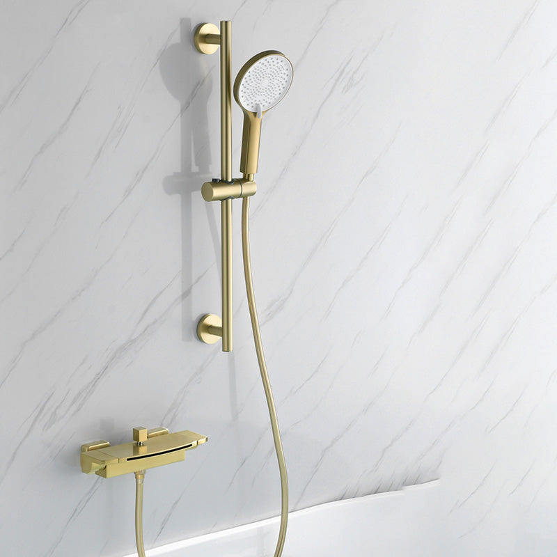 Modern Bathroom Faucet Two Handle Copper Wall Mounted Bathroom Faucet Gold Hand Shower Included Clearhalo 'Bathroom Remodel & Bathroom Fixtures' 'Bathtub Faucets' 'bathtub_faucets' 'Home Improvement' 'home_improvement' 'home_improvement_bathtub_faucets' 6248554