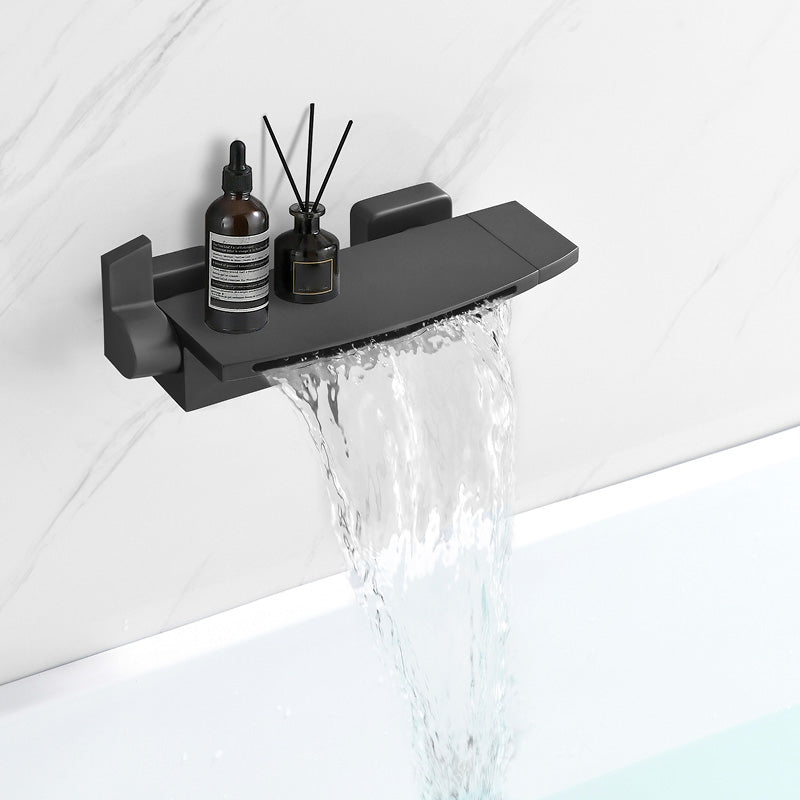 Modern Bathroom Faucet Two Handle Copper Wall Mounted Bathroom Faucet Black Hand Shower Not Included Clearhalo 'Bathroom Remodel & Bathroom Fixtures' 'Bathtub Faucets' 'bathtub_faucets' 'Home Improvement' 'home_improvement' 'home_improvement_bathtub_faucets' 6248555