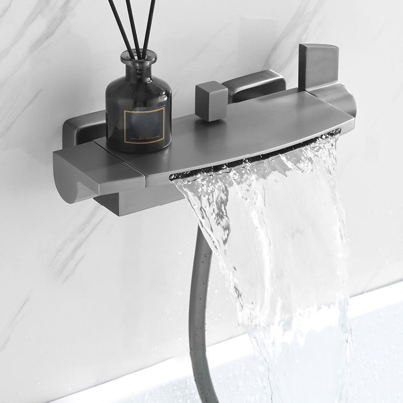 Modern Bathroom Faucet Two Handle Copper Wall Mounted Bathroom Faucet Clearhalo 'Bathroom Remodel & Bathroom Fixtures' 'Bathtub Faucets' 'bathtub_faucets' 'Home Improvement' 'home_improvement' 'home_improvement_bathtub_faucets' 6248557