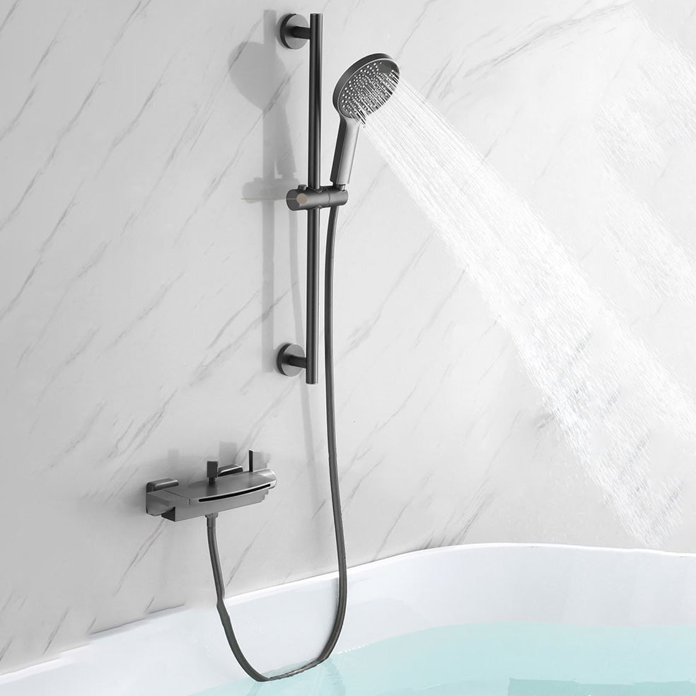 Modern Bathroom Faucet Two Handle Copper Wall Mounted Bathroom Faucet Clearhalo 'Bathroom Remodel & Bathroom Fixtures' 'Bathtub Faucets' 'bathtub_faucets' 'Home Improvement' 'home_improvement' 'home_improvement_bathtub_faucets' 6248571