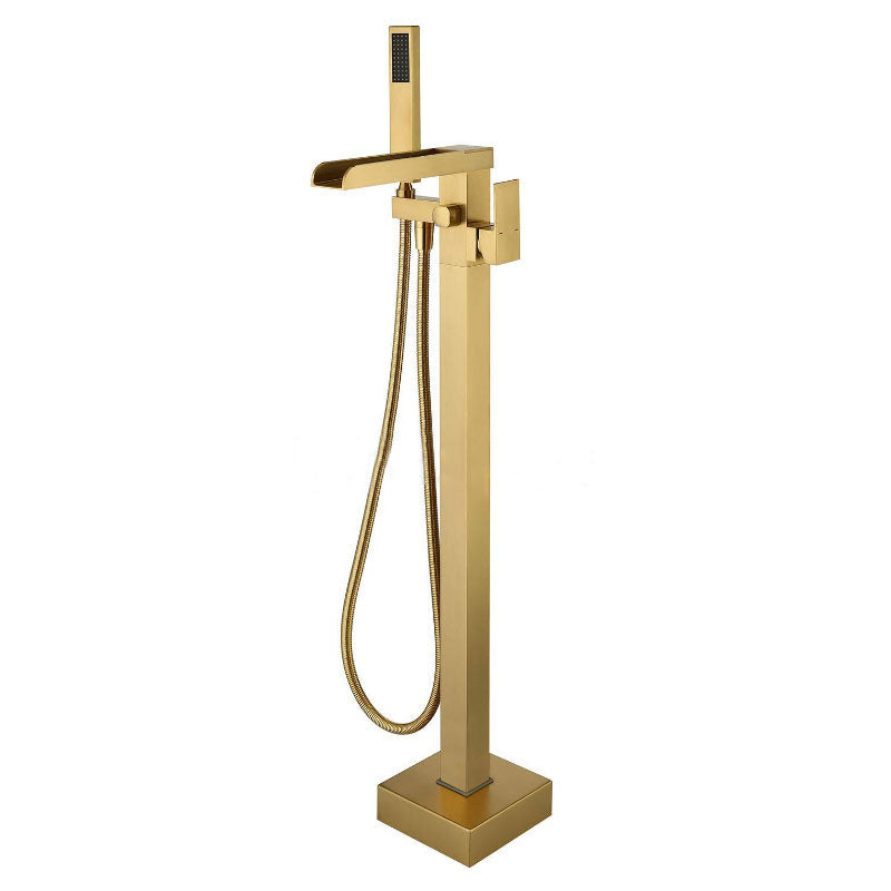 Modern Freestanding Tub Faucet Copper One Handle Floor Mounted Freestanding Bathtub Faucet Gold Waterfall Faucet Included Clearhalo 'Bathroom Remodel & Bathroom Fixtures' 'Bathtub Faucets' 'bathtub_faucets' 'Home Improvement' 'home_improvement' 'home_improvement_bathtub_faucets' 6248575