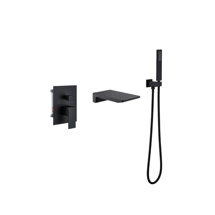 Modern Bathroom Faucet One Handle Copper Wall Mounted Bathtub Faucet Black Square/ Rectangle Clearhalo 'Bathroom Remodel & Bathroom Fixtures' 'Bathtub Faucets' 'bathtub_faucets' 'Home Improvement' 'home_improvement' 'home_improvement_bathtub_faucets' 6248592