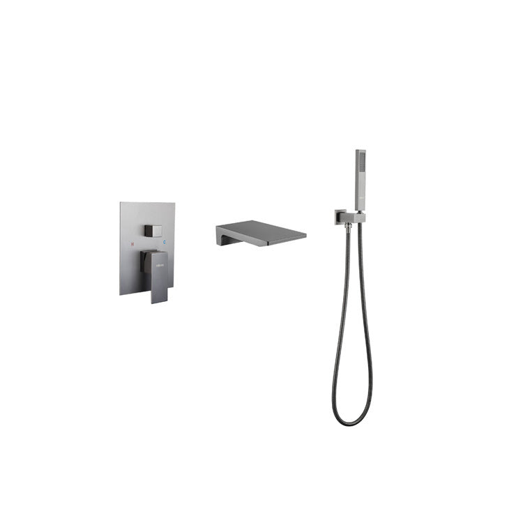 Modern Bathroom Faucet One Handle Copper Wall Mounted Bathtub Faucet Grey Square/ Rectangle Clearhalo 'Bathroom Remodel & Bathroom Fixtures' 'Bathtub Faucets' 'bathtub_faucets' 'Home Improvement' 'home_improvement' 'home_improvement_bathtub_faucets' 6248594