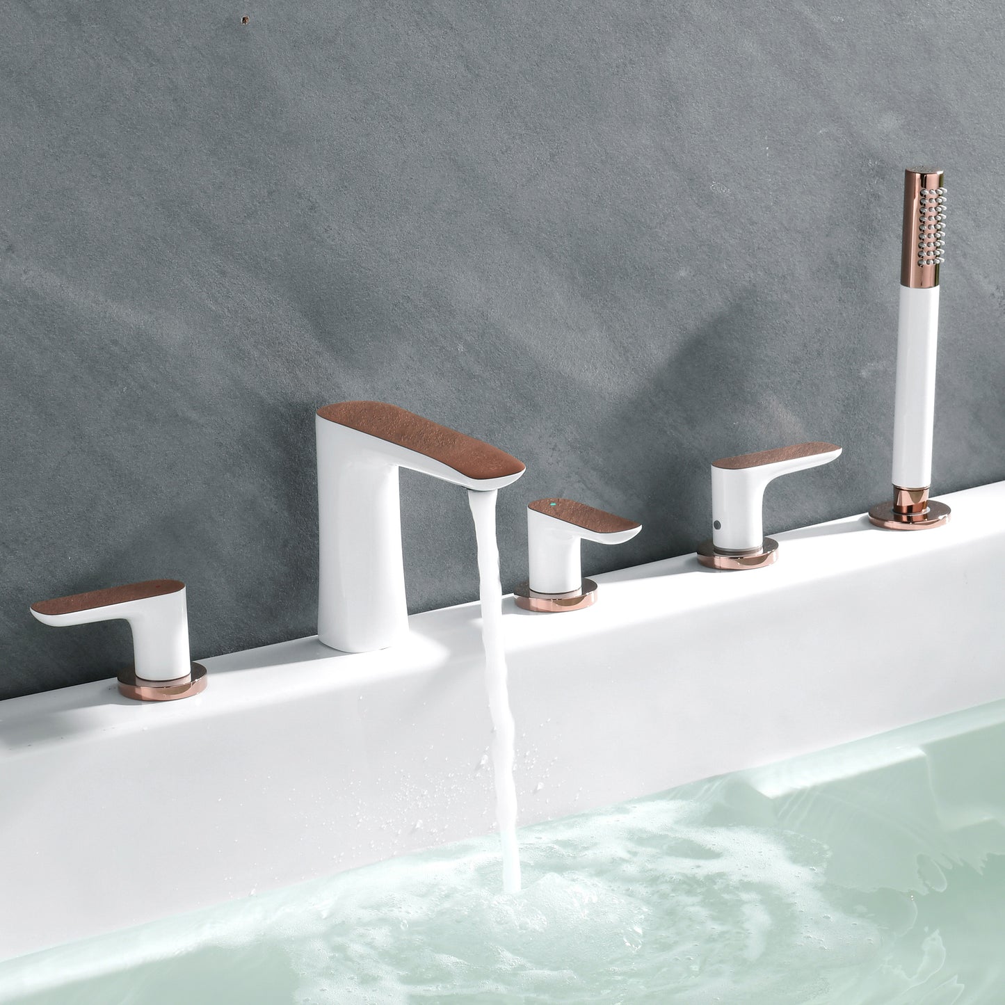Modern Bathroom Faucet Black and White Copper Deck Mounted Tub Faucet White Clearhalo 'Bathroom Remodel & Bathroom Fixtures' 'Bathtub Faucets' 'bathtub_faucets' 'Home Improvement' 'home_improvement' 'home_improvement_bathtub_faucets' 6248641