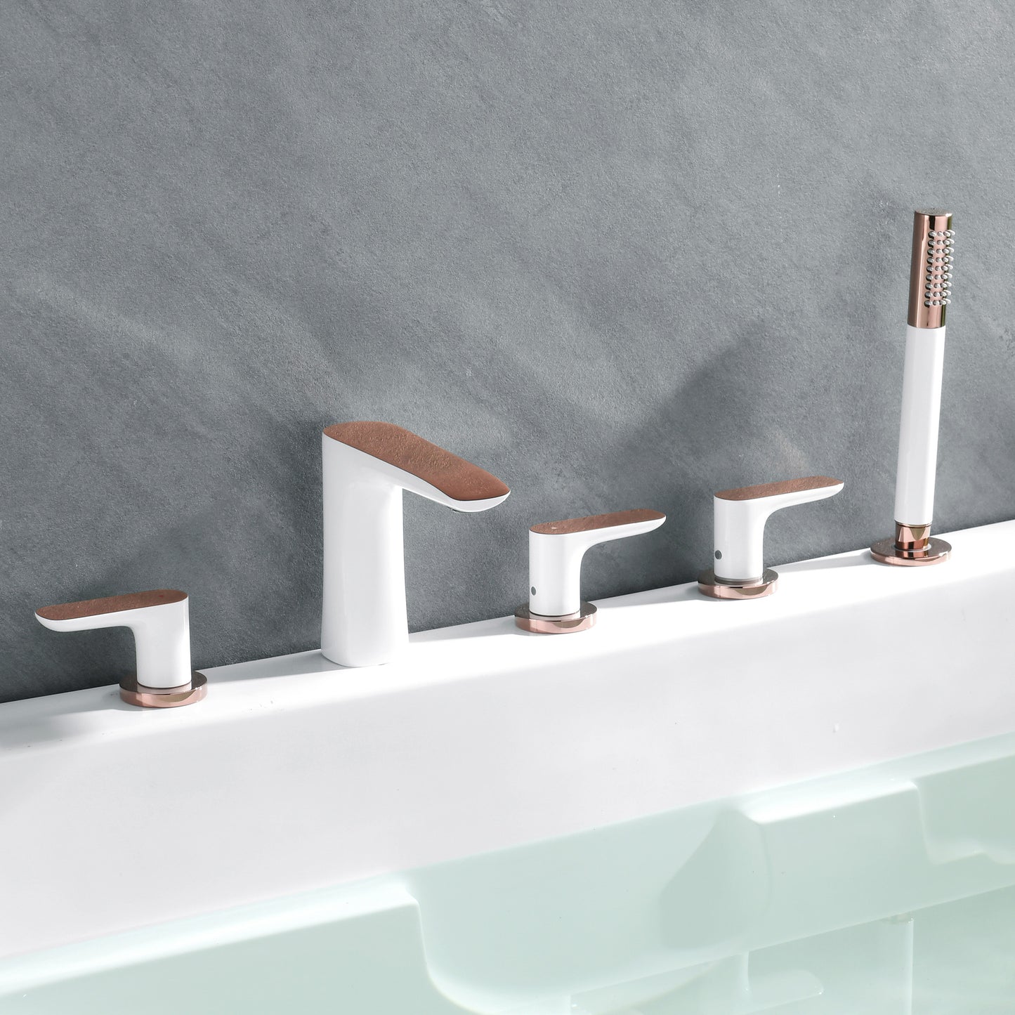 Modern Bathroom Faucet Black and White Copper Deck Mounted Tub Faucet Clearhalo 'Bathroom Remodel & Bathroom Fixtures' 'Bathtub Faucets' 'bathtub_faucets' 'Home Improvement' 'home_improvement' 'home_improvement_bathtub_faucets' 6248643