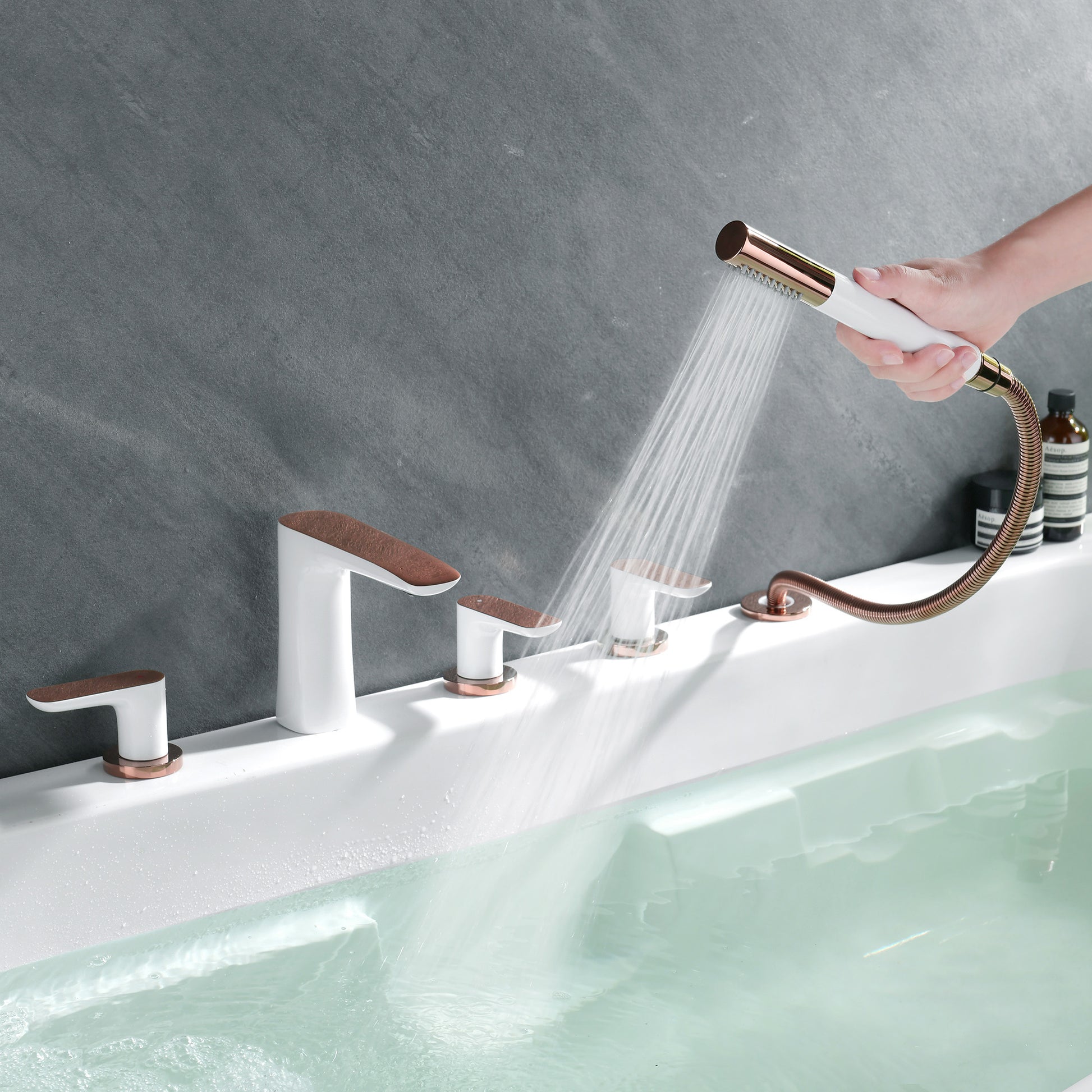 Modern Bathroom Faucet Black and White Copper Deck Mounted Tub Faucet Clearhalo 'Bathroom Remodel & Bathroom Fixtures' 'Bathtub Faucets' 'bathtub_faucets' 'Home Improvement' 'home_improvement' 'home_improvement_bathtub_faucets' 6248644