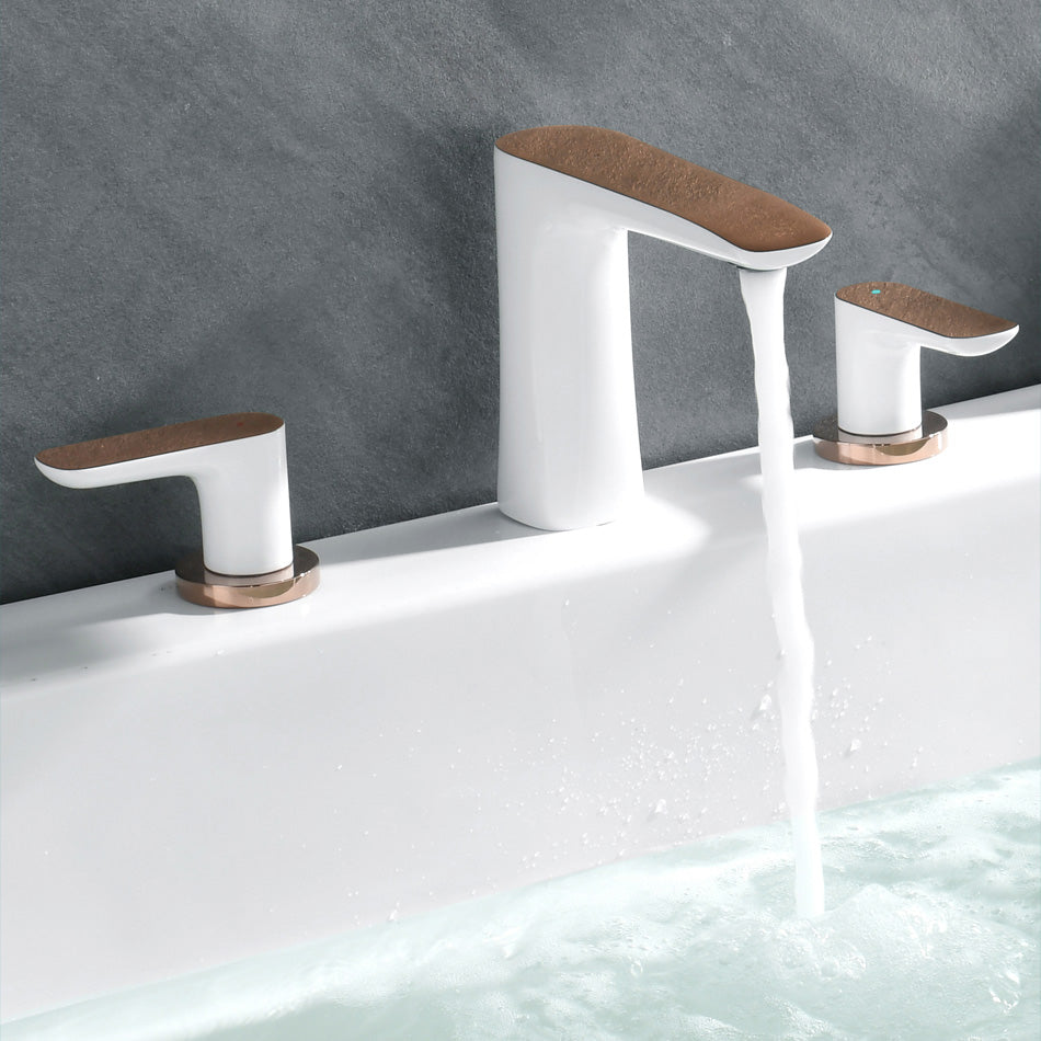 Modern Bathroom Faucet Black and White Copper Deck Mounted Tub Faucet Clearhalo 'Bathroom Remodel & Bathroom Fixtures' 'Bathtub Faucets' 'bathtub_faucets' 'Home Improvement' 'home_improvement' 'home_improvement_bathtub_faucets' 6248645