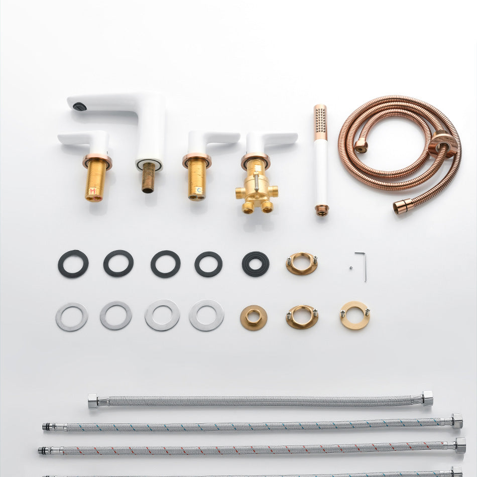 Modern Bathroom Faucet Black and White Copper Deck Mounted Tub Faucet Clearhalo 'Bathroom Remodel & Bathroom Fixtures' 'Bathtub Faucets' 'bathtub_faucets' 'Home Improvement' 'home_improvement' 'home_improvement_bathtub_faucets' 6248652