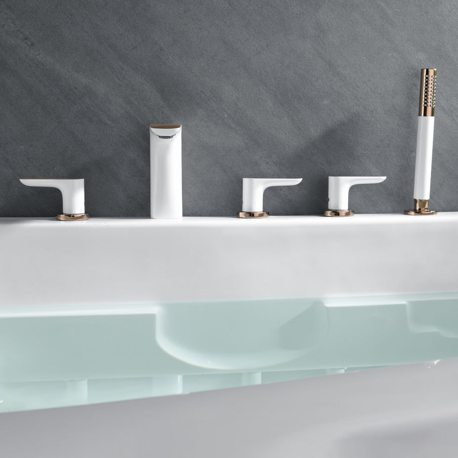 Modern Bathroom Faucet Black and White Copper Deck Mounted Tub Faucet Clearhalo 'Bathroom Remodel & Bathroom Fixtures' 'Bathtub Faucets' 'bathtub_faucets' 'Home Improvement' 'home_improvement' 'home_improvement_bathtub_faucets' 6248655