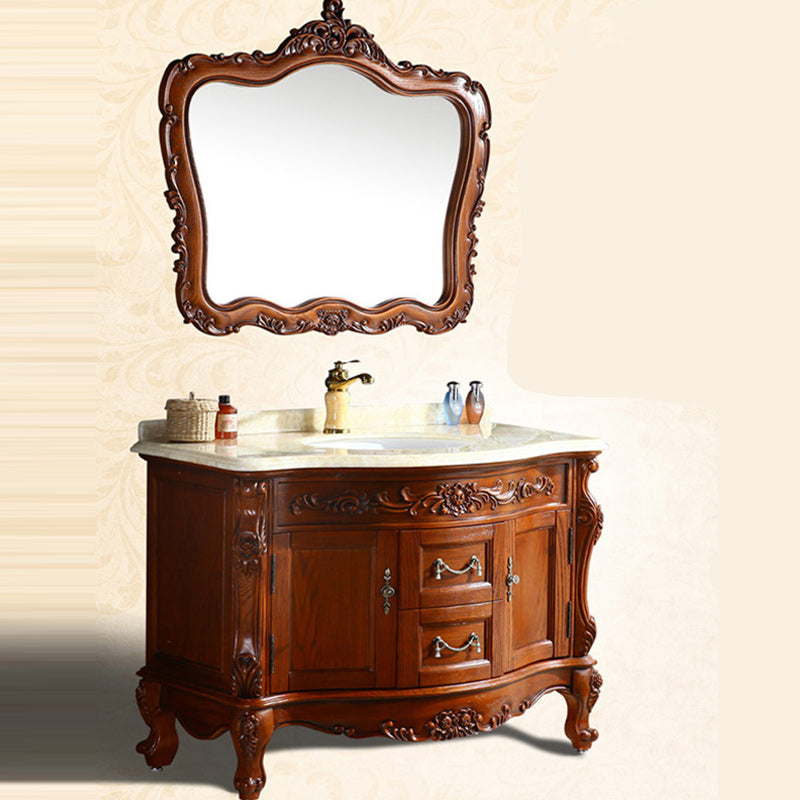 Traditional Bathroom Sink Vanity Wood Cabinet and 2 Drawers Mirror Included Vanity Set Vanity & Faucet & Mirrors Brown Clearhalo 'Bathroom Remodel & Bathroom Fixtures' 'Bathroom Vanities' 'bathroom_vanities' 'Home Improvement' 'home_improvement' 'home_improvement_bathroom_vanities' 6249180