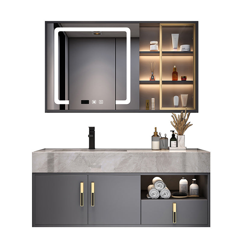 Glam Bathroom Sink Vanity Carrara Marble with Mirror and Standalone Cabinet Vanity Set Clearhalo 'Bathroom Remodel & Bathroom Fixtures' 'Bathroom Vanities' 'bathroom_vanities' 'Home Improvement' 'home_improvement' 'home_improvement_bathroom_vanities' 6249197