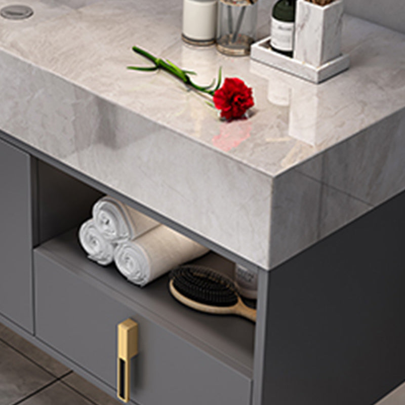 Glam Bathroom Sink Vanity Carrara Marble with Mirror and Standalone Cabinet Vanity Set Clearhalo 'Bathroom Remodel & Bathroom Fixtures' 'Bathroom Vanities' 'bathroom_vanities' 'Home Improvement' 'home_improvement' 'home_improvement_bathroom_vanities' 6249201
