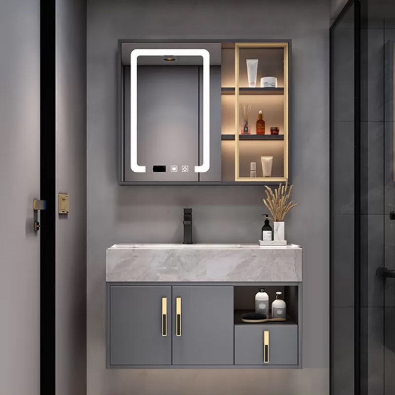 Glam Bathroom Sink Vanity Carrara Marble with Mirror and Standalone Cabinet Vanity Set Vanity & Faucet & Mirror Cabinet 35.4"L x 19.7"W x 21.7"H Clearhalo 'Bathroom Remodel & Bathroom Fixtures' 'Bathroom Vanities' 'bathroom_vanities' 'Home Improvement' 'home_improvement' 'home_improvement_bathroom_vanities' 6249204