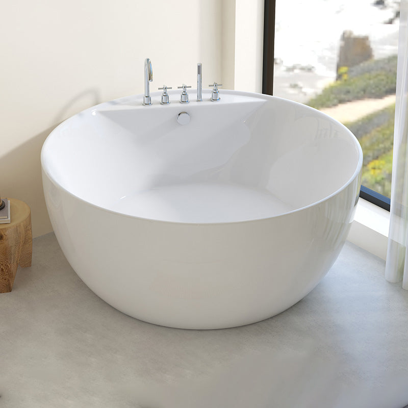 Modern Round Acrylic Bathtub Center Drain and Overflow Trim Tub White 43"L x 43"W x 26"H Tub with Silver 5-Piece Set Clearhalo 'Bathroom Remodel & Bathroom Fixtures' 'Bathtubs' 'Home Improvement' 'home_improvement' 'home_improvement_bathtubs' 'Showers & Bathtubs' 6250326