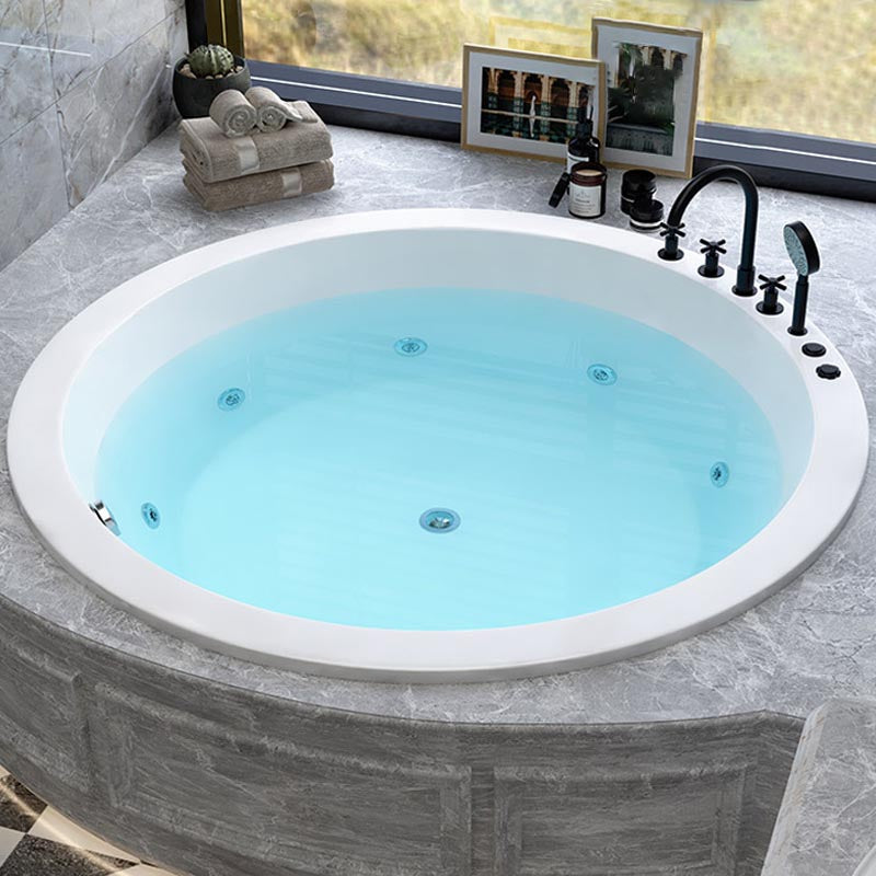 Modern Round Drop-in Bath Tub Acrylic Soaking Bathtub in White 47"L x 47"W x 27"H Massage Tub with Black 5-Piece Set Clearhalo 'Bathroom Remodel & Bathroom Fixtures' 'Bathtubs' 'Home Improvement' 'home_improvement' 'home_improvement_bathtubs' 'Showers & Bathtubs' 6250345