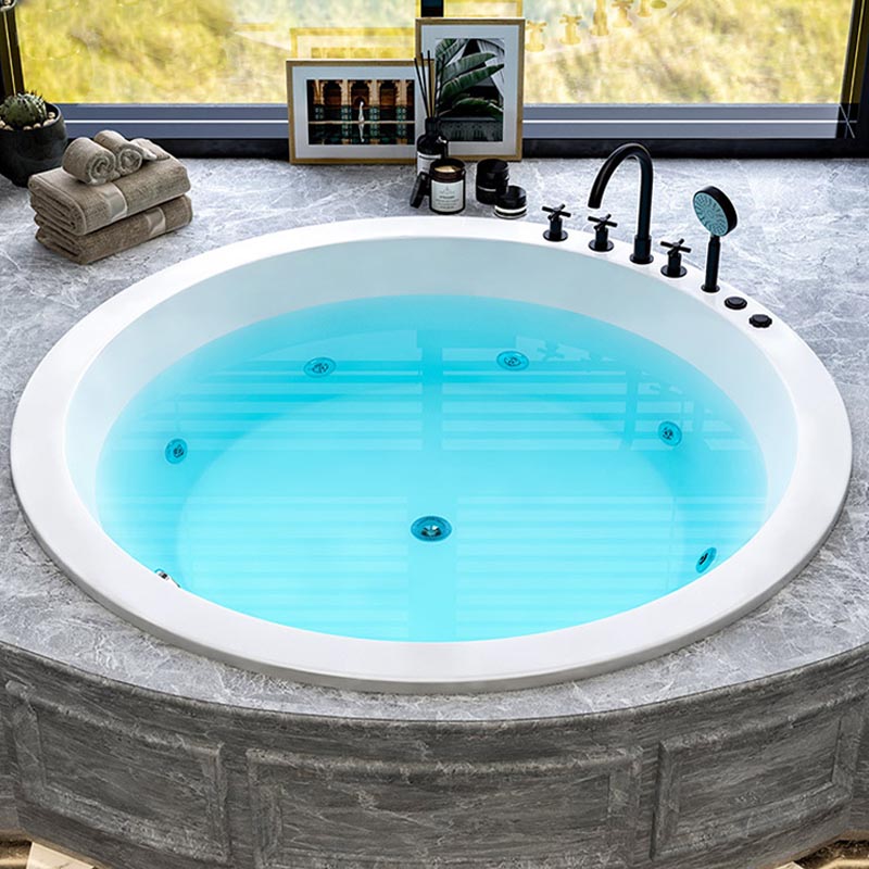 Modern Round Drop-in Bath Tub Acrylic Soaking Bathtub in White 51"L x 51"W x 26"H Massage Tub with Black 5-Piece Set Clearhalo 'Bathroom Remodel & Bathroom Fixtures' 'Bathtubs' 'Home Improvement' 'home_improvement' 'home_improvement_bathtubs' 'Showers & Bathtubs' 6250347
