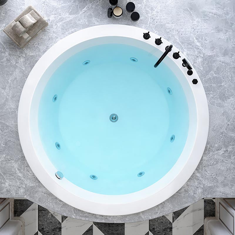 Modern Round Drop-in Bath Tub Acrylic Soaking Bathtub in White 55"L x 55"W x 26"H Massage Tub with Black 5-Piece Set Clearhalo 'Bathroom Remodel & Bathroom Fixtures' 'Bathtubs' 'Home Improvement' 'home_improvement' 'home_improvement_bathtubs' 'Showers & Bathtubs' 6250349