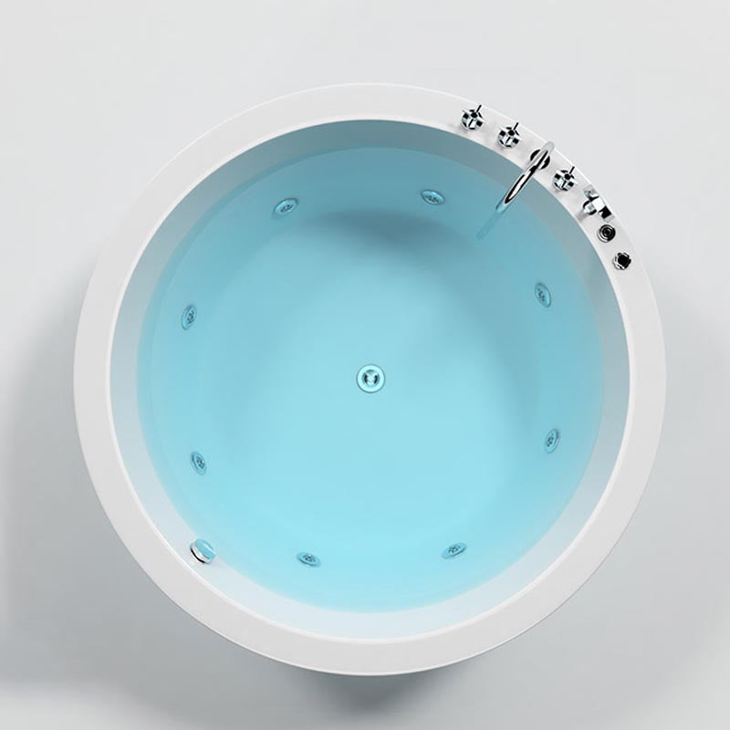Modern Round Drop-in Bath Tub Acrylic Soaking Bathtub in White Massage Tub with Silver 5-Piece Set Clearhalo 'Bathroom Remodel & Bathroom Fixtures' 'Bathtubs' 'Home Improvement' 'home_improvement' 'home_improvement_bathtubs' 'Showers & Bathtubs' 6250350